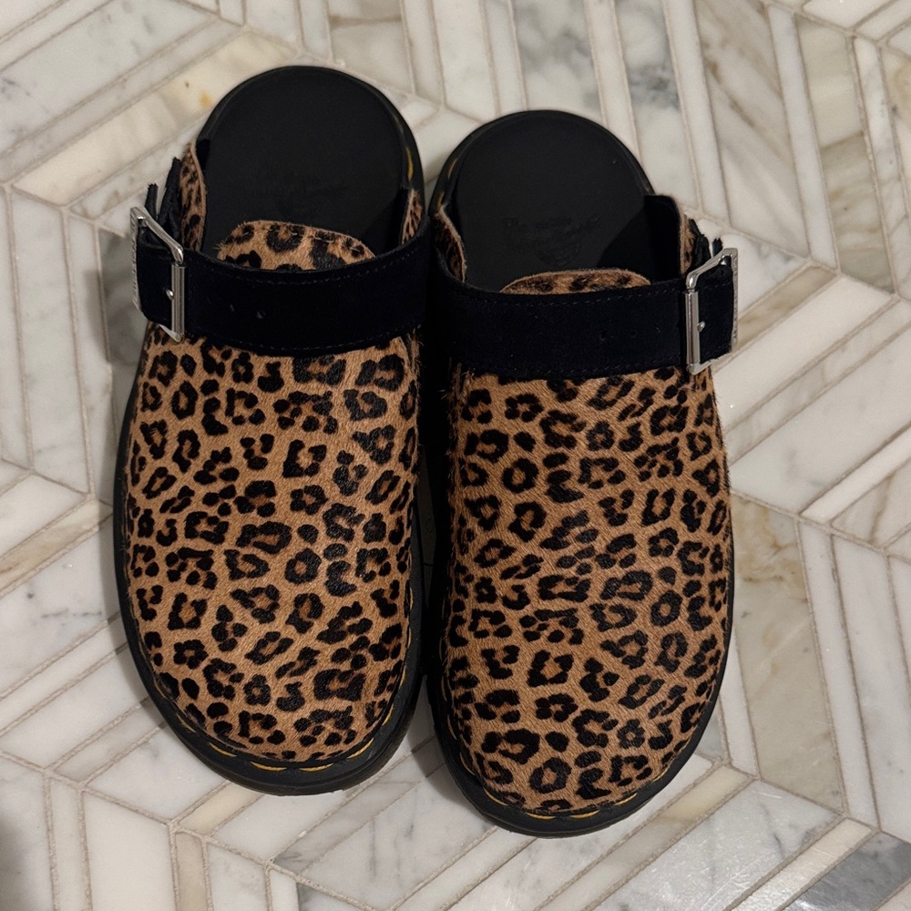 Dr. Martens Animal Print Clogs with Black Strap
